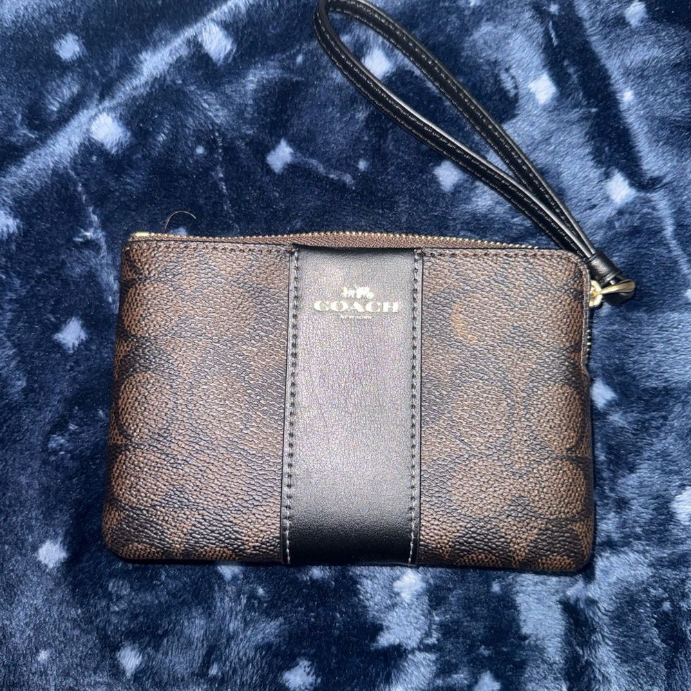 Coach Signature Brown and Black Wristlet